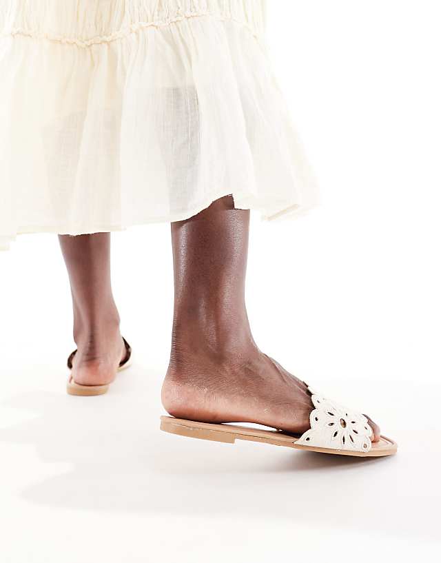 Asos New Look Cut Out Linen Look Sandal In Cream