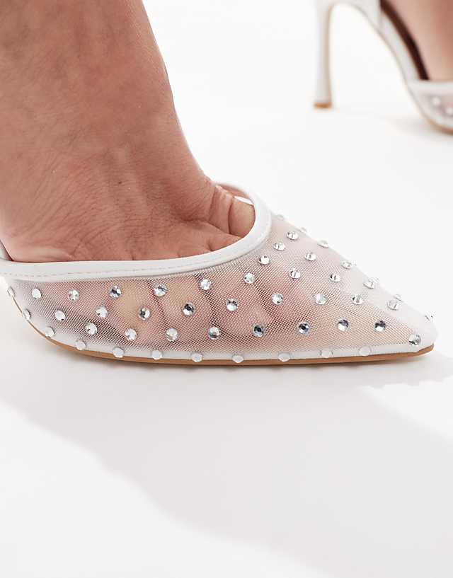 Asos New Look Embellished Heeled Shoes In White