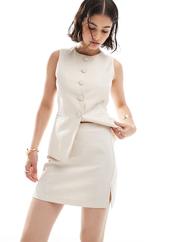 Asos New Look Linen 3 Piece Co-ord In Stone