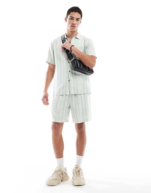 asos New Look linen-blend stripe co-ord in green