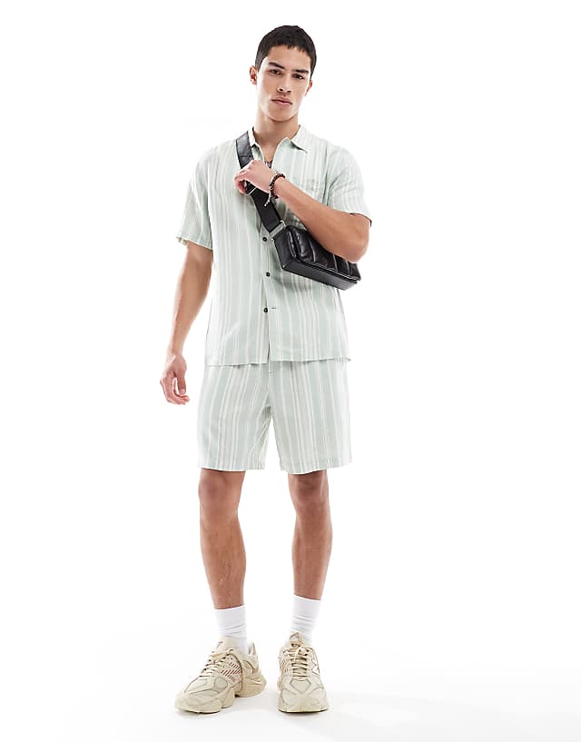 asos New Look linen-blend stripe co-ord in green