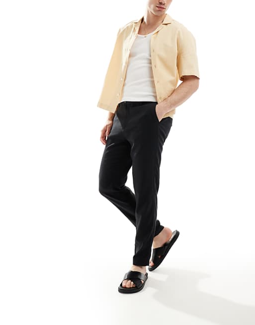 Asos New Look Linen-blend Trouser In Black