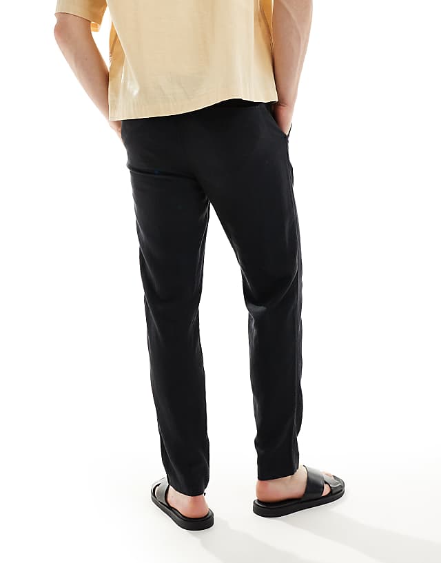 Asos New Look Linen-blend Trouser In Black