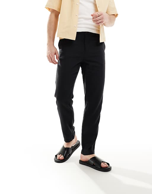 asos New Look linen-blend trouser in black