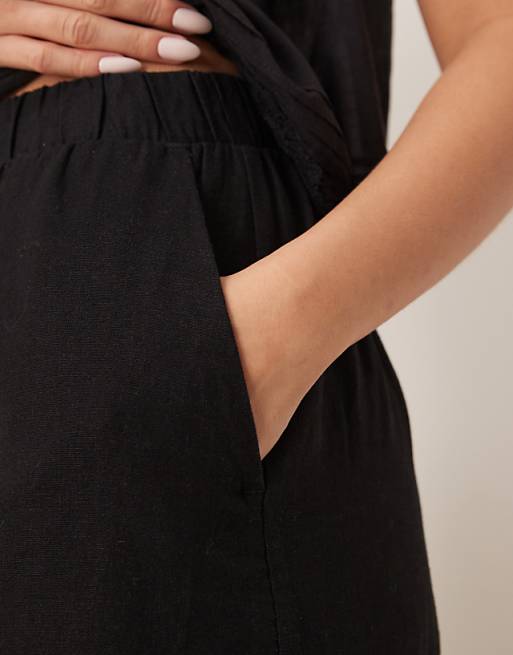 Asos New Look Linen Cropped Trousers In Black