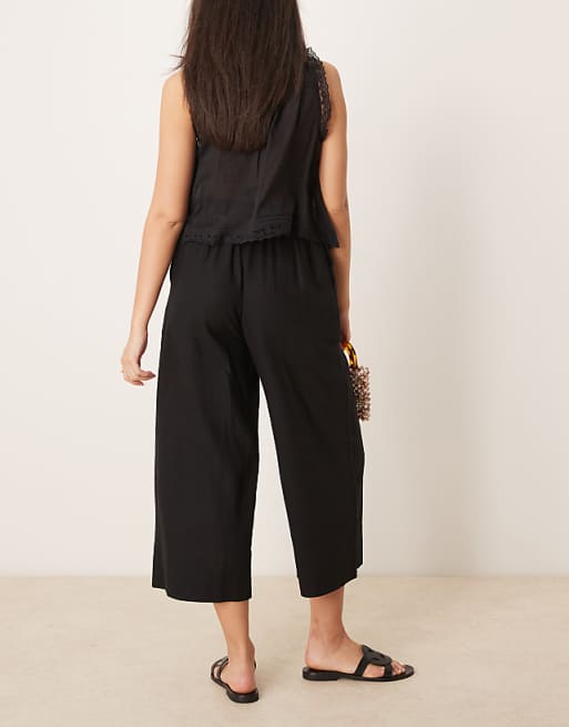 Asos New Look Linen Cropped Trousers In Black