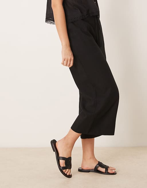 Asos New Look Linen Cropped Trousers In Black