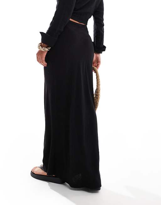 Asos New Look Linen Maxi Skirt In Black