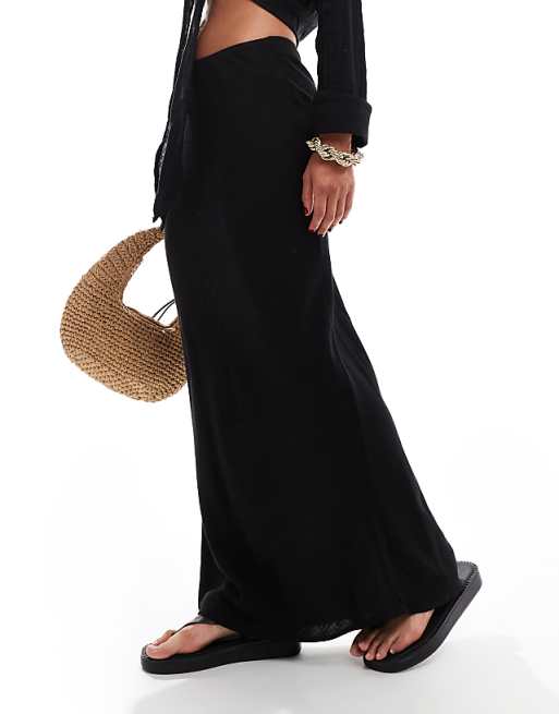 asos New Look linen maxi skirt in black