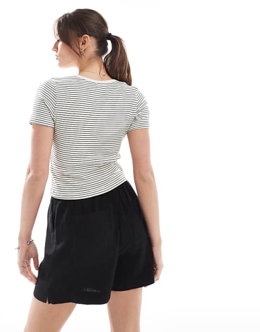Asos New Look Linen Pull On Short In Black