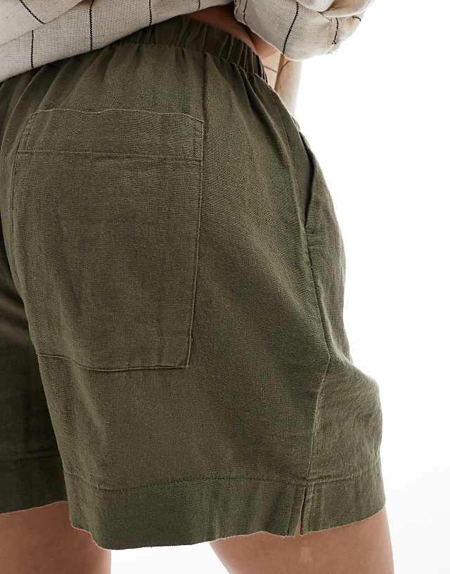 Asos New Look Linen Pull On Short In Khaki