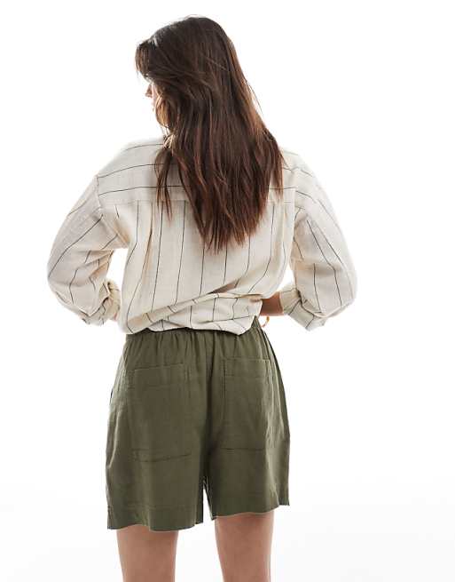Asos New Look Linen Pull On Short In Khaki