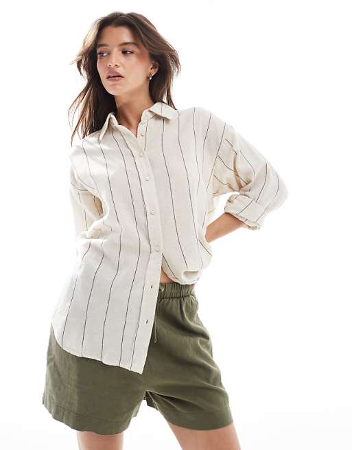Asos New Look Linen Pull On Short In Khaki