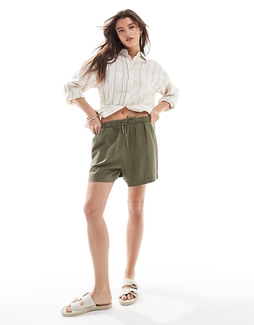 asos New look linen pull on short in khaki