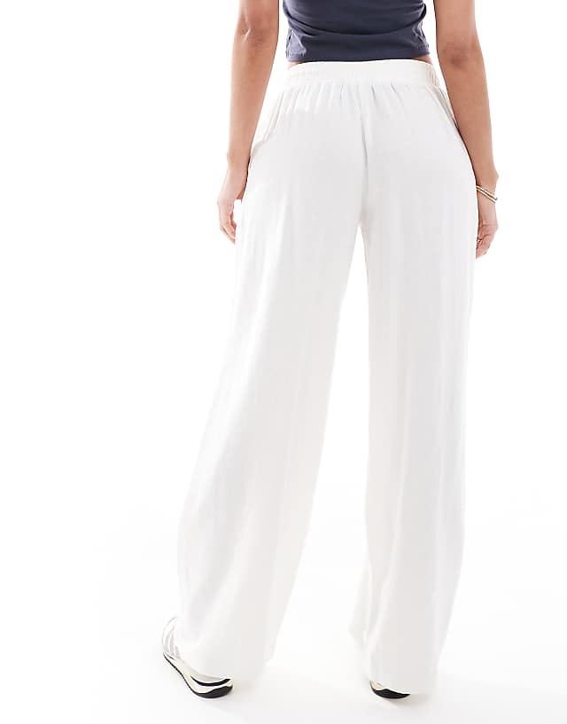 Asos New Look Linen Wide Leg Trousers In White