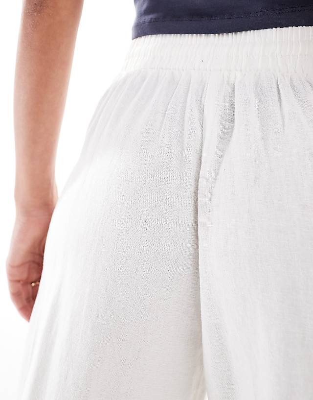 Asos New Look Linen Wide Leg Trousers In White