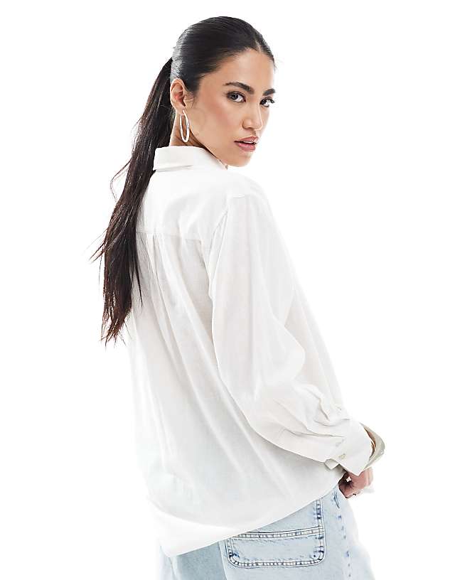 Asos New Look Long Sleeve Linen Shirt In White