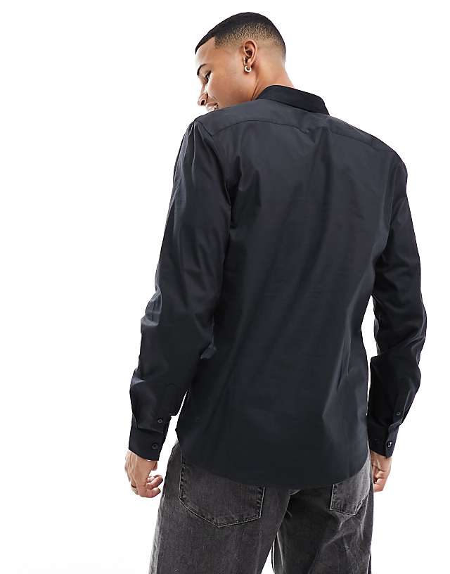 Asos New Look Long Sleeve Poplin Shirt In Black