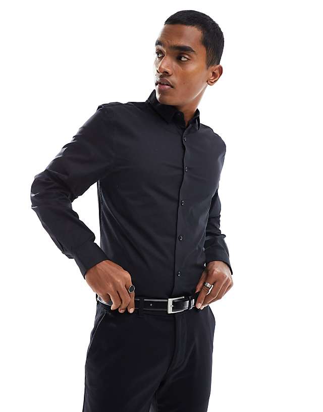 asos New Look long sleeve poplin shirt in black