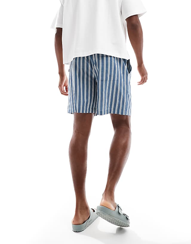 Asos New Look Pull On Linen Shorts In Blue Stripe