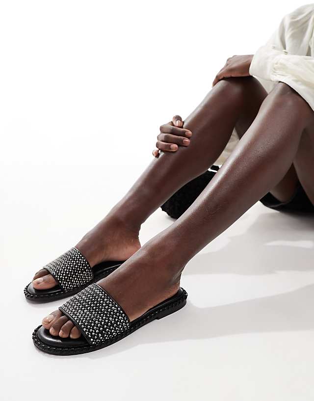 asos New Look raffia slider in black