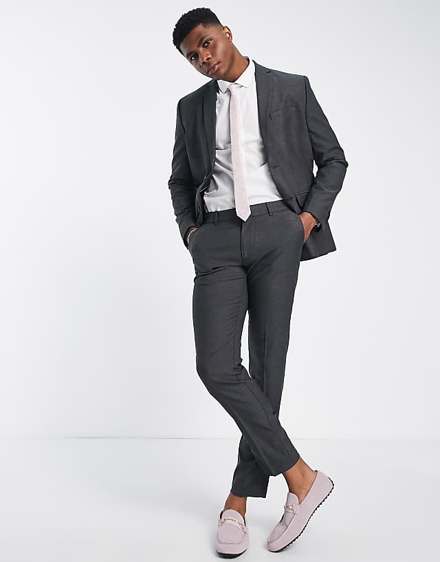 Asos New Look Skinny Suit Trousers In Dark Grey