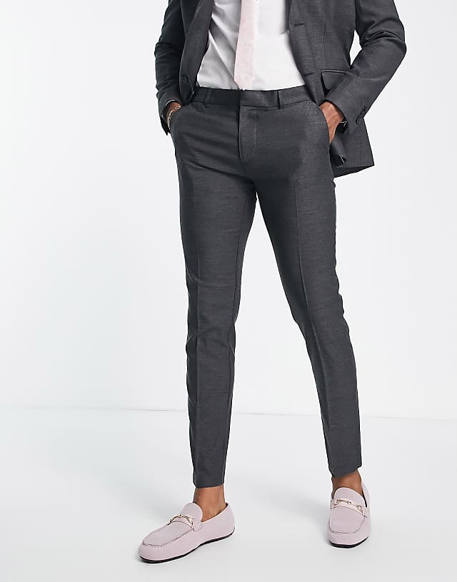 asos New Look skinny suit trousers in dark grey