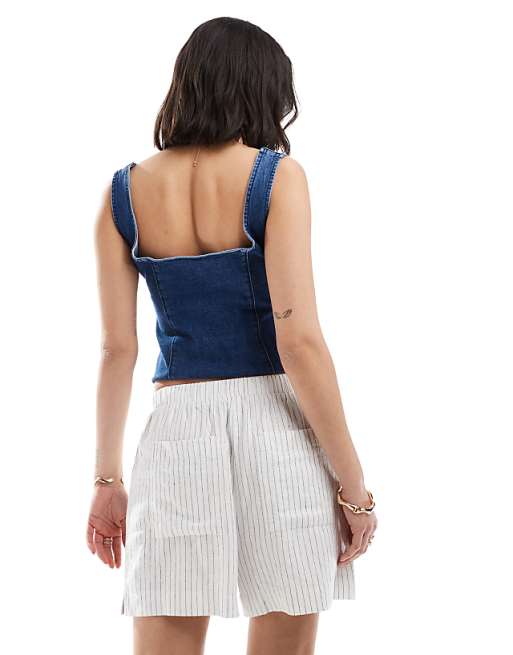 Asos New Look Stripe Linen Short In White