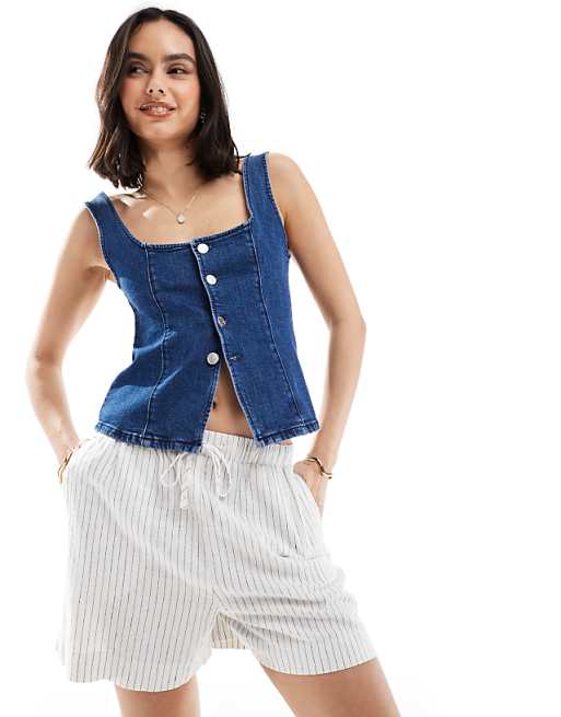 asos New Look stripe linen short in white