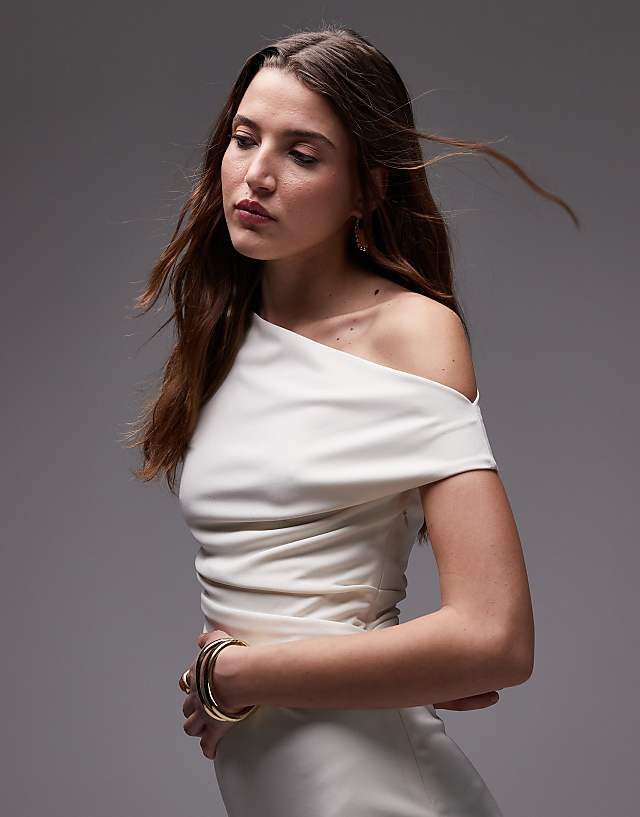 Asos Nia Juliette Off-shoulder Mini Dress In Ivory