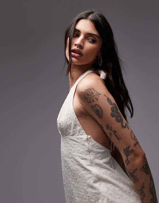 Asos Nia Kiki Linen Halter Mini Dress In Ecru