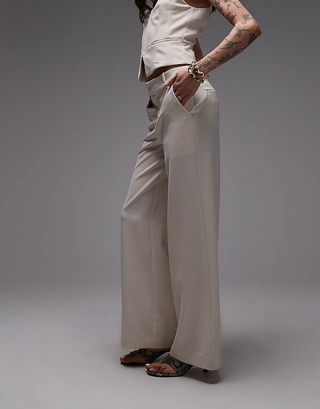 Asos Nia Sage Linen Wide Leg Trousers In Birch