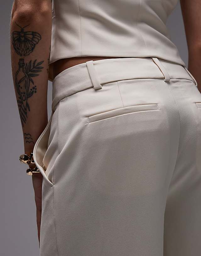 Asos Nia Sage Linen Wide Leg Trousers In Birch