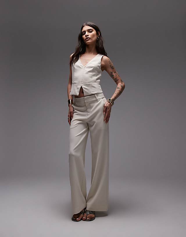 asos Nia sage linen wide leg trousers in birch