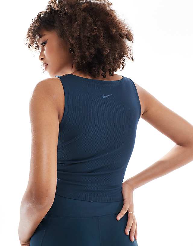 Asos Nike One Training Wrapped Ribbed Vest In Navy