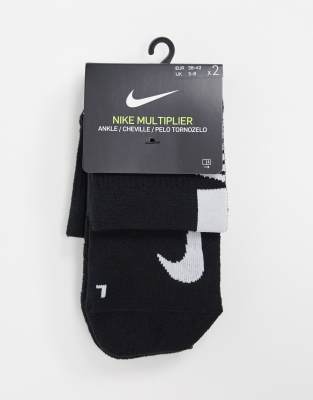 Asos Nike Running 2 Pack Logo Ankle Socks In Black