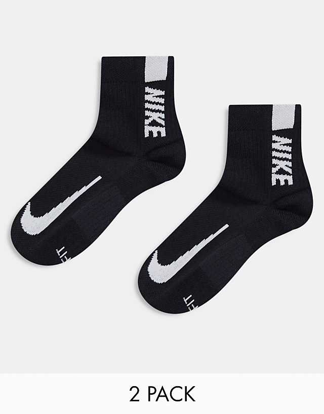 asos Nike Running 2 pack logo ankle socks in black