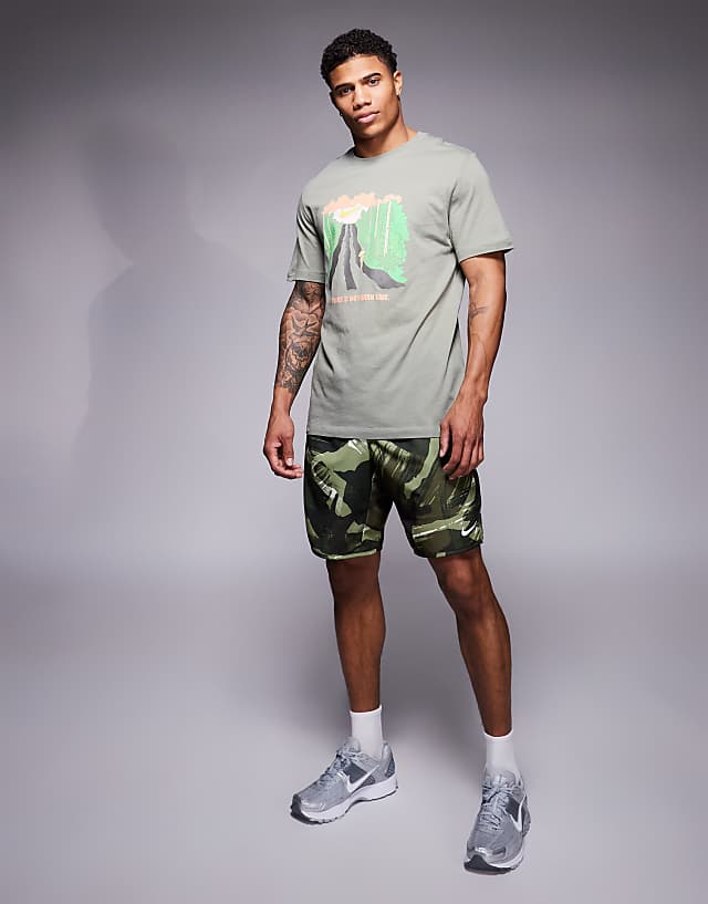 Asos Nike Running Graphic T-shirt In Khaki