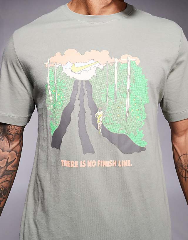 Asos Nike Running Graphic T-shirt In Khaki