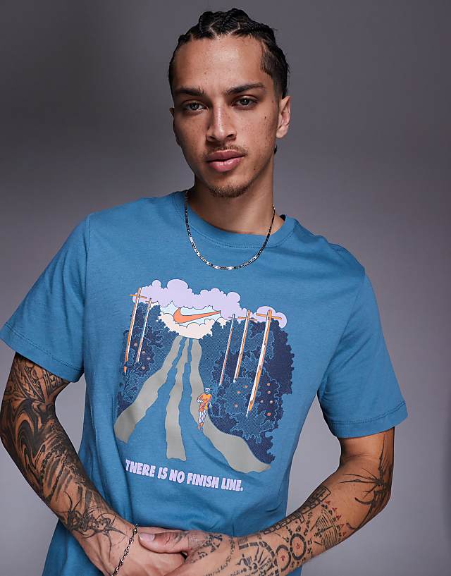 Asos Nike Running Run Graphic T-shirt In Blue