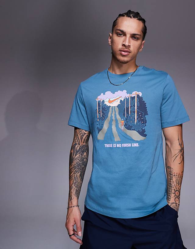 asos Nike Running Run graphic t-shirt in blue