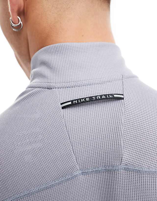 Asos Nike Running Trail 1/4 Zip Sweatshirt In Grey