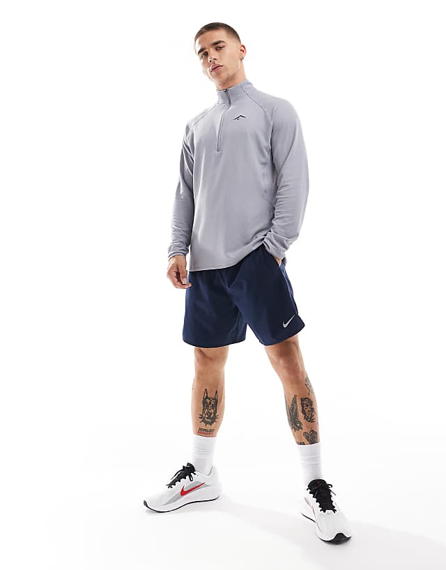 Asos Nike Running Trail 1/4 Zip Sweatshirt In Grey