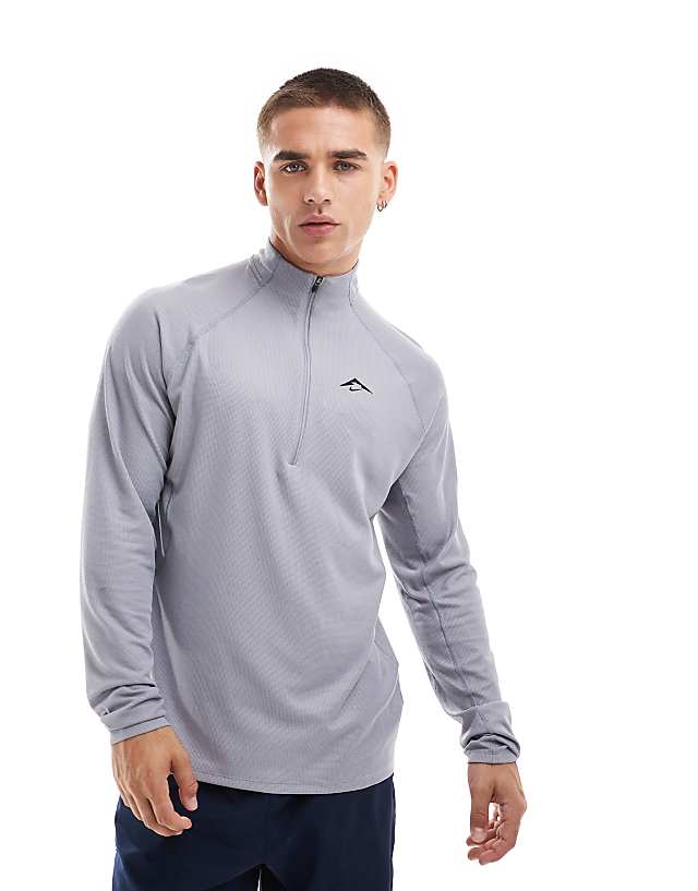 asos Nike Running Trail 1/4 zip sweatshirt in grey