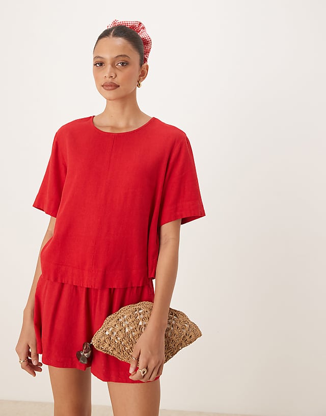 Asos Nobody's Child Billy Linen Top Co-ord In Red
