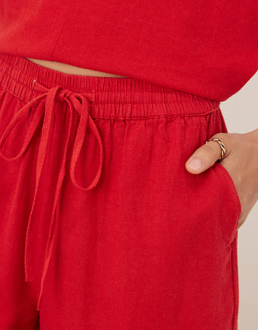Asos Nobody's Child Jet Linen Shorts Co-ord In Red