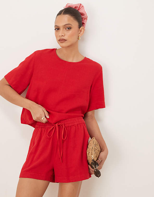 Asos Nobody's Child Jet Linen Shorts Co-ord In Red