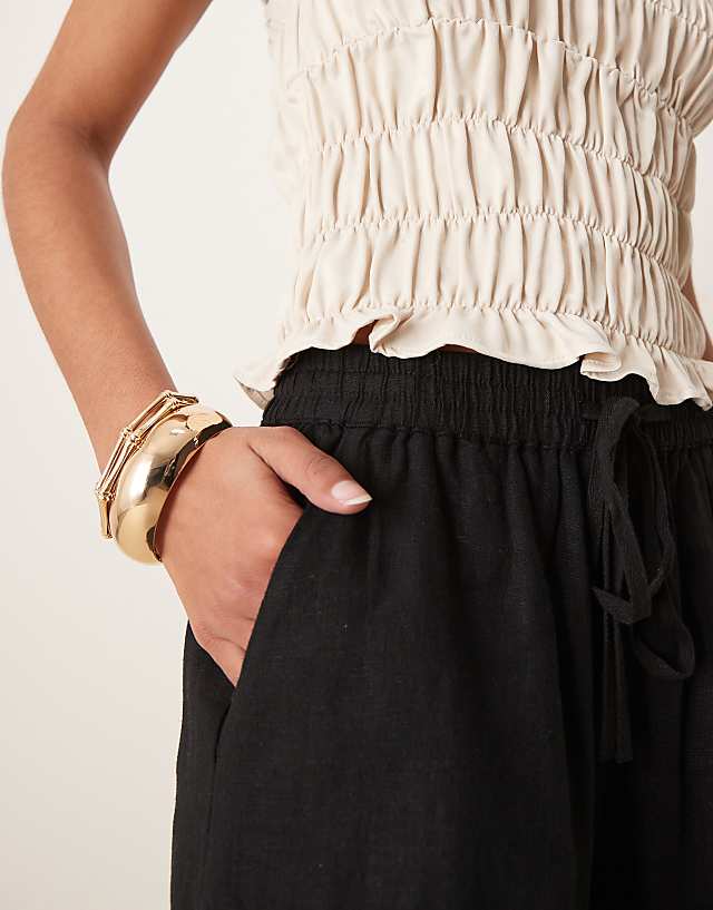 Asos Nobody's Child Jet Linen Shorts In Black
