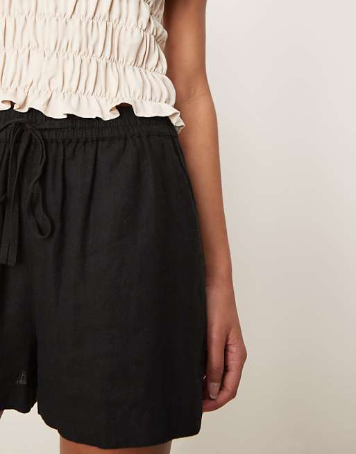 Asos Nobody's Child Jet Linen Shorts In Black