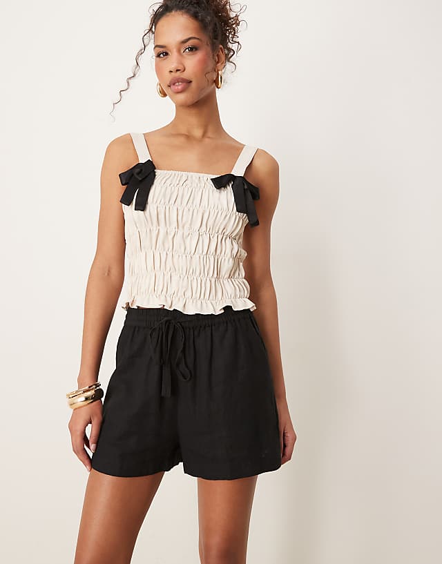 asos Nobody's Child Jet linen shorts in black